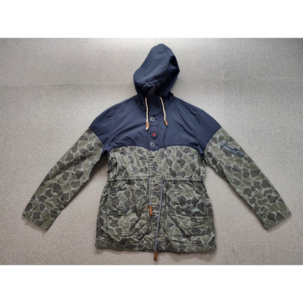 CPO Provisions Men‎ Hoodie Jacket M Blue Camo Button Front Drawstring Neck Warm